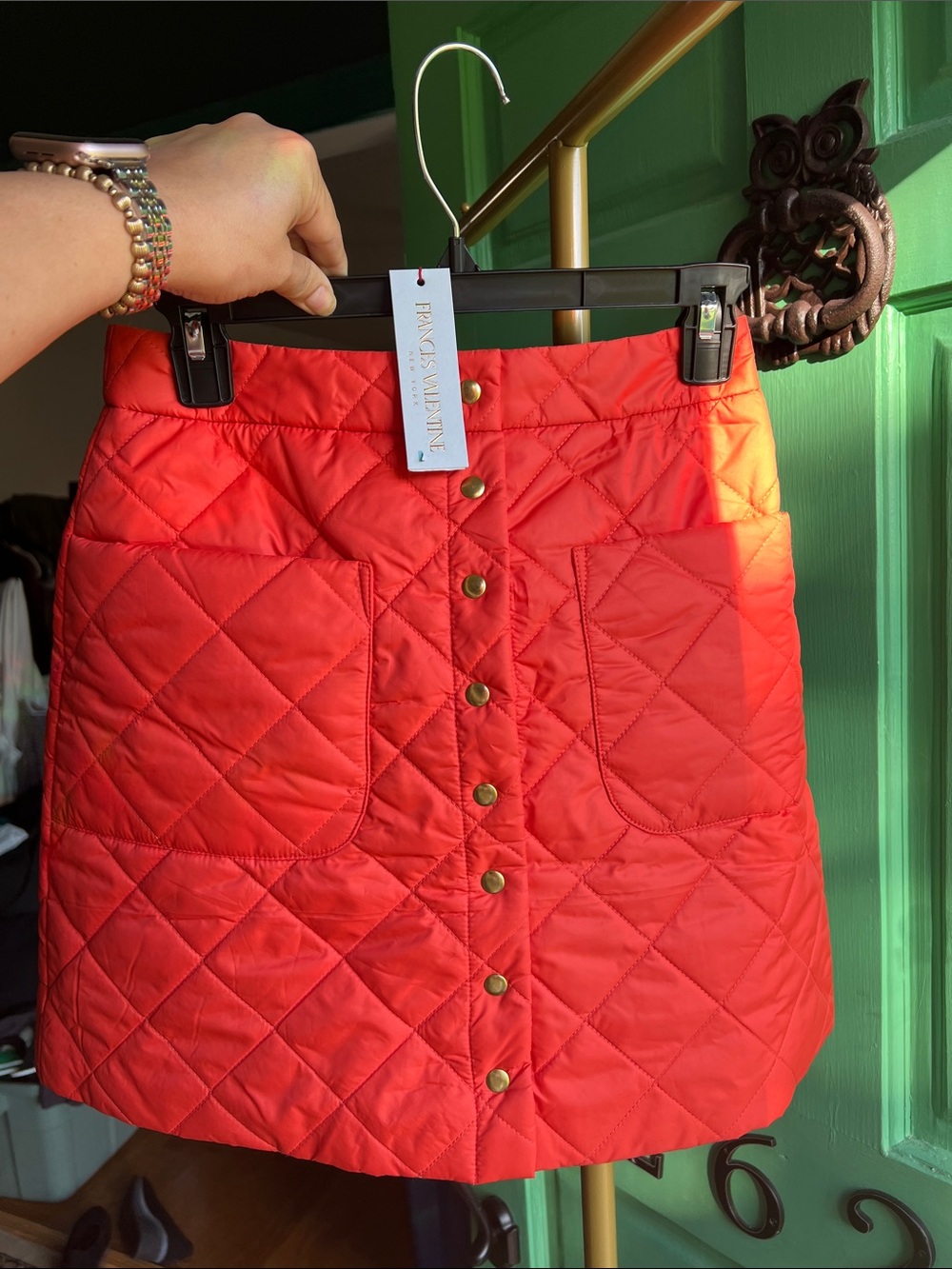 Frances Valentine Cassini Quilted Snap-Front Mini Skirt w/pockets- Size Small